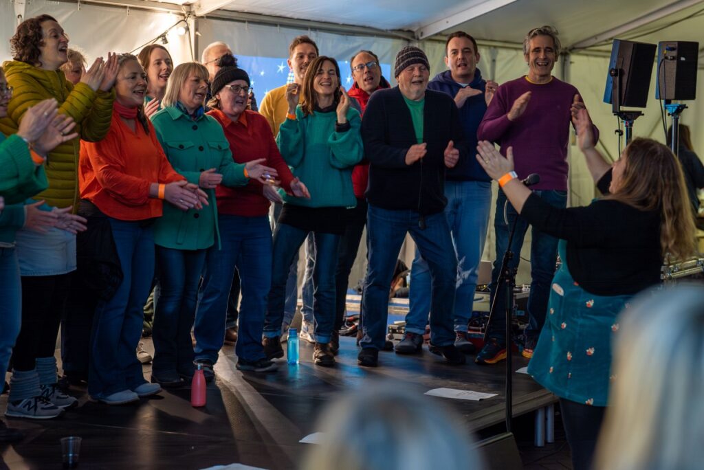 A group of people singing